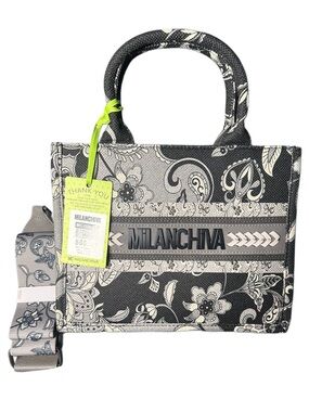 Black & Gray Floral Tote with Optional Strap